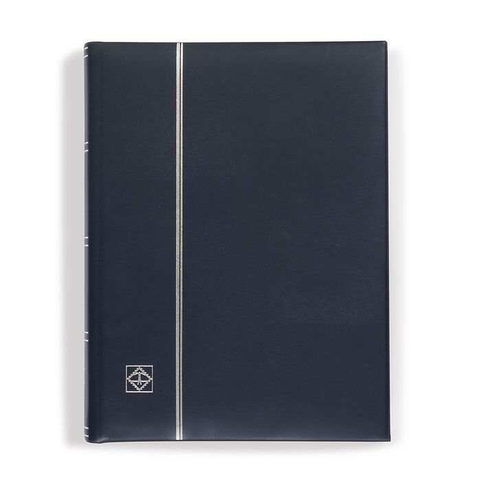 Stockbook LEDER, DIN A4, 64 black pages, padded  genuine leather cover, blue