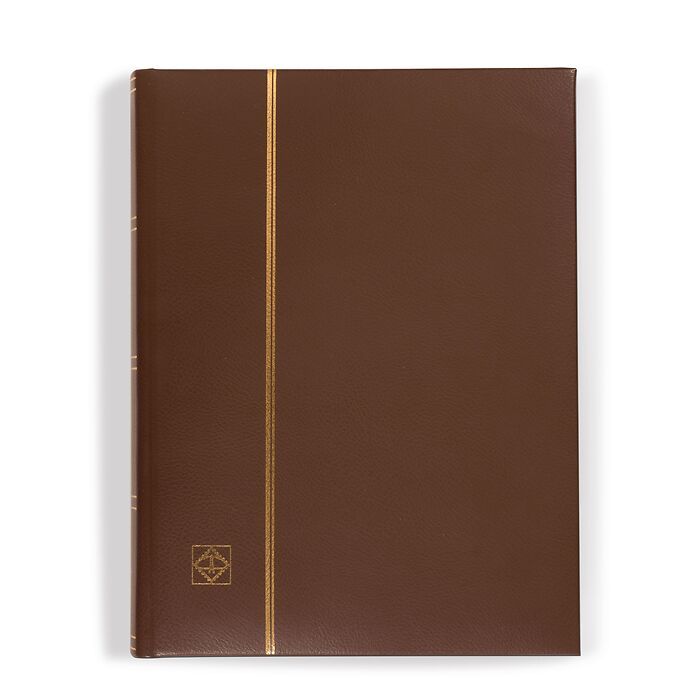 Stockbook LEDER, DIN A4, 64 black pages, padded genuine leather cover, brown