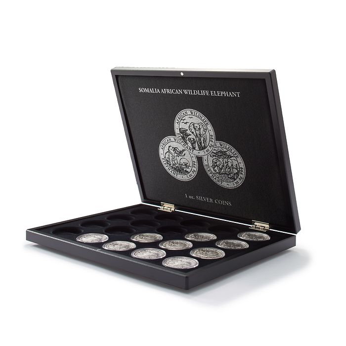 VOLTERRA presentation case for 20 “Somalian elephant” silver coins in capsules