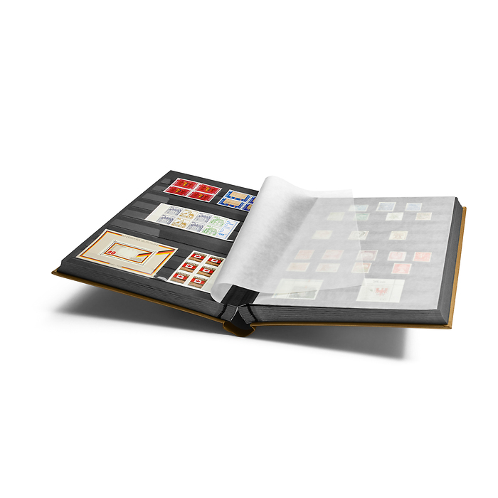 Comfort stockbook, A4, 64 black pages, padded cover, gold
