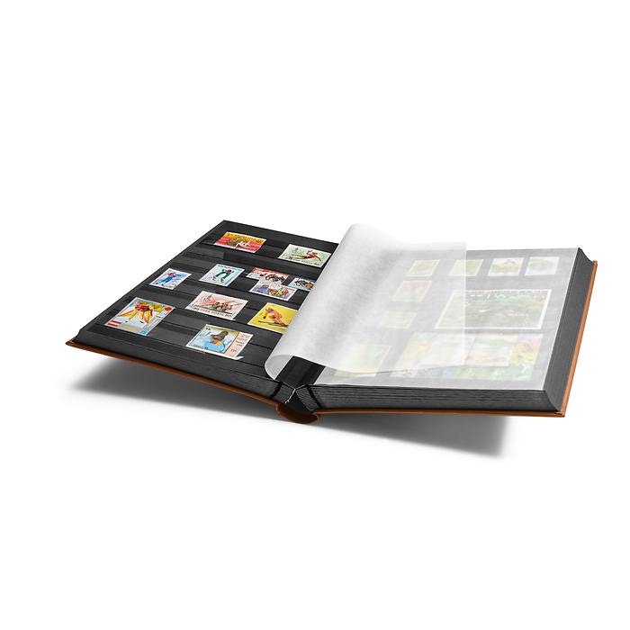 Comfort stockbook, A4, 64 black pages, padded cover, bronze