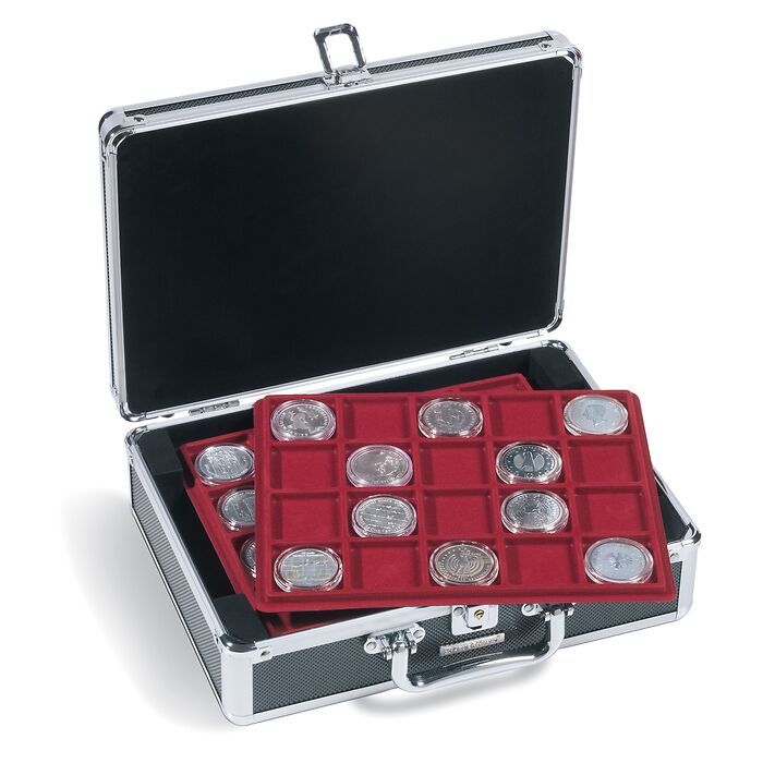 Coin case CARGO S6 for 120 10- / 20-euro coins in capsules,  black / silver