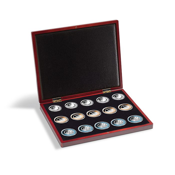 Presentation case for 15 German 10-euro collector coins 'Moving Air' in capsules