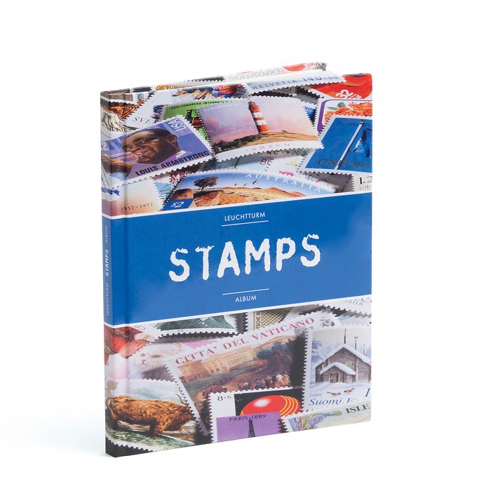 Stockbook STAMPS A5, 16 white pages, non-padded, colored cover (blue banderole)