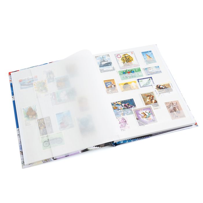 Stockbook STAMPS A5, 16 white pages, non-padded, colored cover (blue banderole)