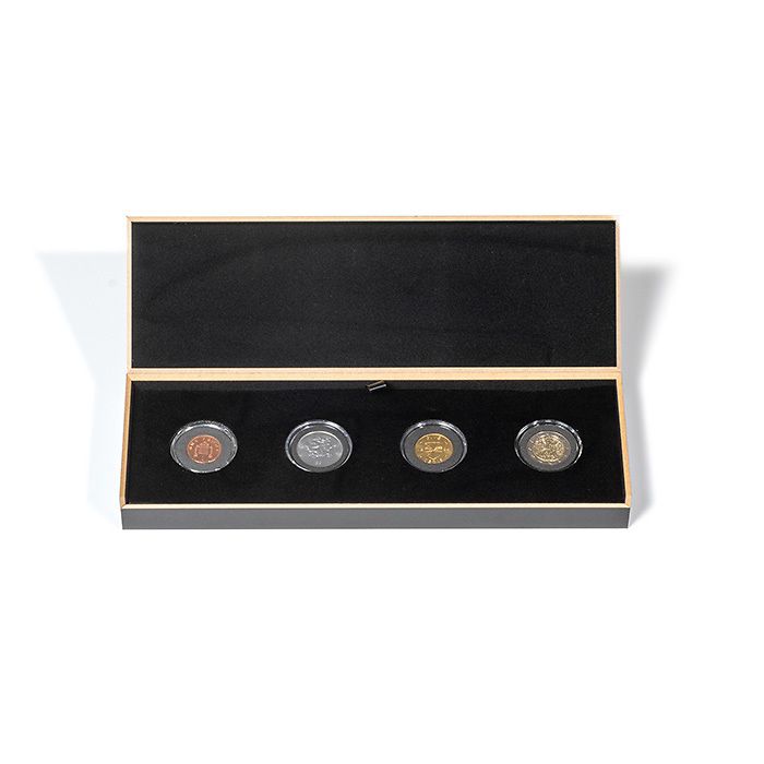 LUXOR coin box for four coins  in round coin capsules (Inner diameter 33 mm)