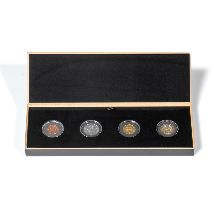 LUXOR coin box for four coins  in round coin capsules (Inner diameter 33 mm)