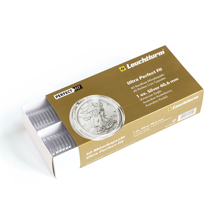Ultra Perfect Fit coin capsules for 1 oz. Silver 40,6 mm(e.g.American Eagle), pack of 40