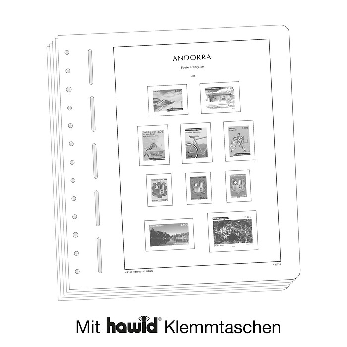 Lighthouse Illustrated album pages with stamp mounts Andorra French 2020-2024