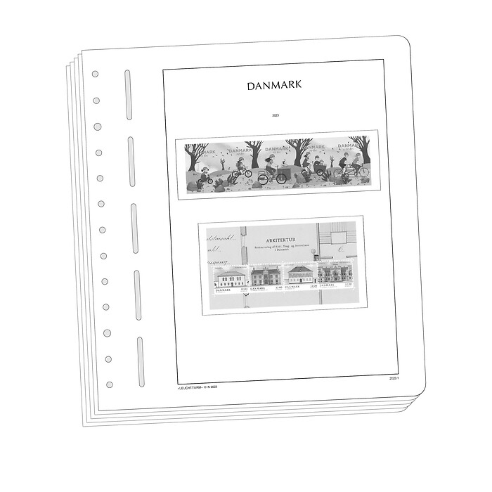 Lighthouse Illustrated album pages with stamp mounts Denmark 2020-2024