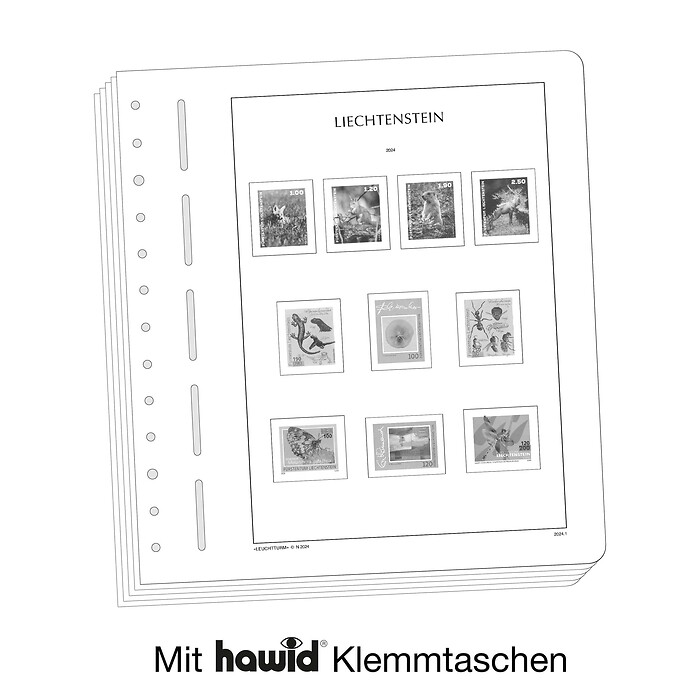 Lighthouse Illustrated album pages with stamp mounts Liechtenstein 2020-2024