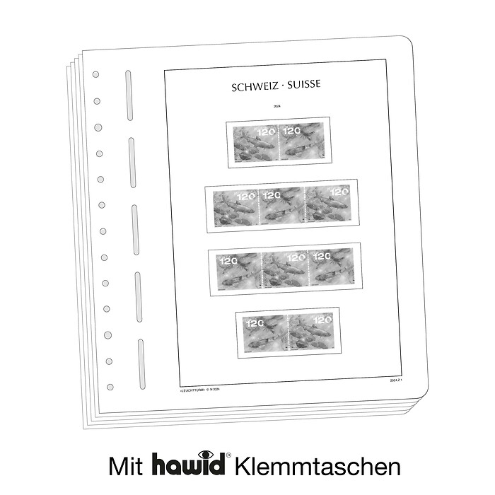 Lighthouse Illustrated album pages with stamp mounts Switzerland combinations, 2020-2024