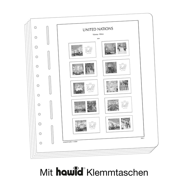 Lighthouse Illustrated album pages with stamp mounts UNO Vienna 2020-2024