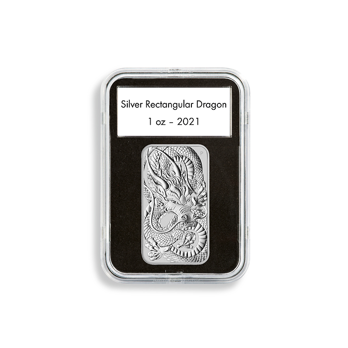 Quickslab coin capsules 47.6 x 27.6 mm for 1 oz. Silver Rectangular Dragon, 5 pcs pack