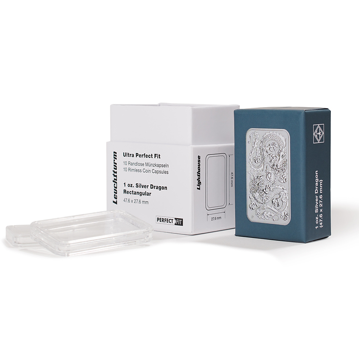 Ultra Perfect Fit coin capsules for 1 oz. Silver Dragon (47.6 x 27.6 mm), pack of 10