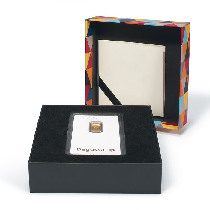 gift box for one  gold bar in blister pack „Danke“, modern