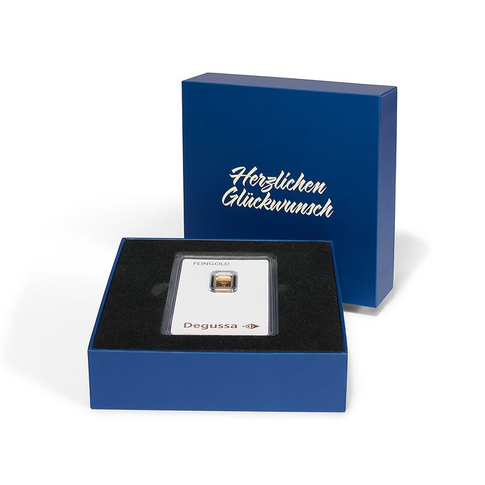 gift box for one gold bar in blister pack „Herzlichen Glückwunsch“, classic