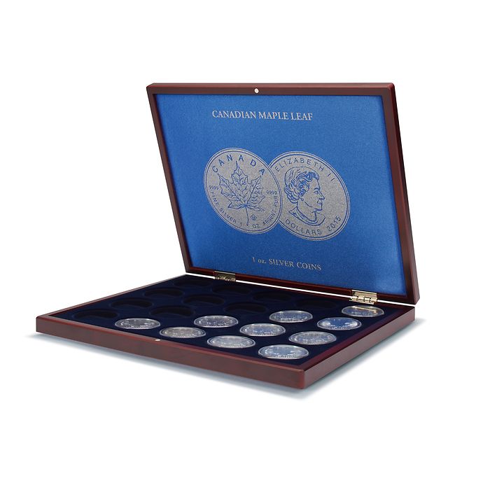 Volterra Uno - presentation case for 20 “Maple Leaf” 1 oz silver in capsules, mahogani
