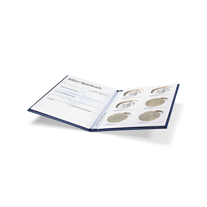 Presso silver savings book for 6 x 20€ comMemorative coins, blue