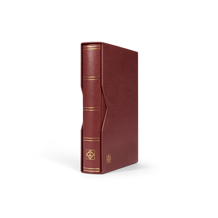 Stockbook Premium, A4, 64 black pages, padded leather* incl. slipcase, red