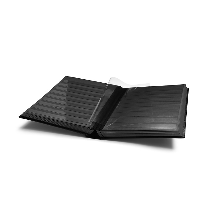 Stockbook Premium, A4, 64 black pages, padded leather* incl. slipcase, black