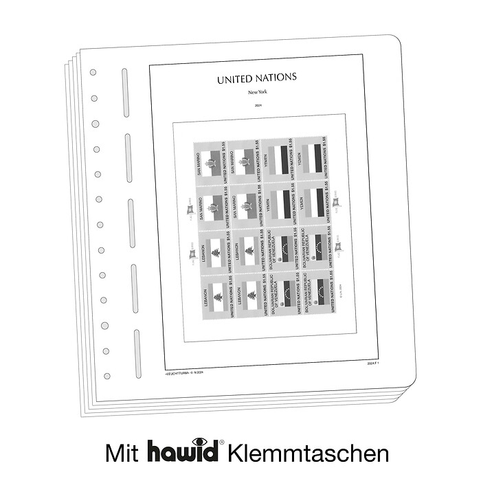 Lighthouse supplement with stamp mounts UNO New York-flags mint sheets 2024