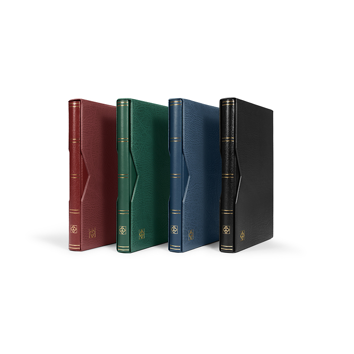 Premium padded stockbooks made of bonded leather, black pages