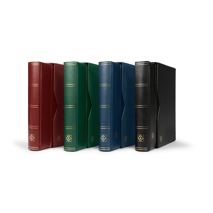 Premium padded stockbooks made of bonded leather, black pages