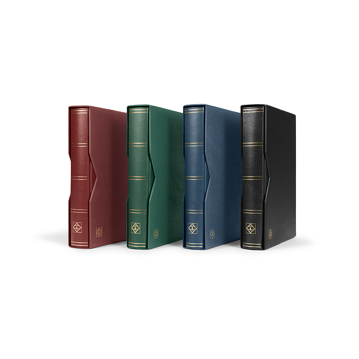 Premium padded stockbooks made of bonded leather, black pages