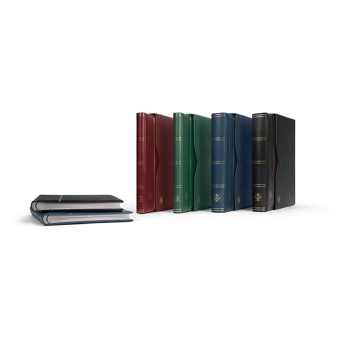 Premium padded stockbooks made of bonded leather, black pages